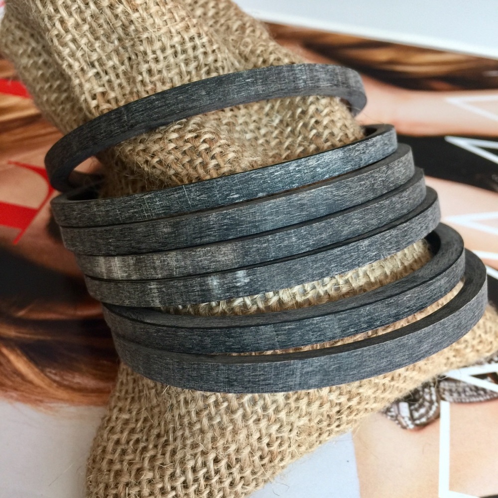 Stacking Wood Tone Bangle Set